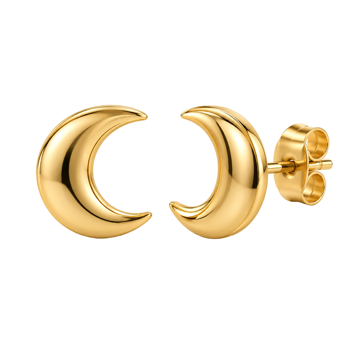 Golden Crescent Moon Stainless Steel Stud Earrings | Norvell Brane