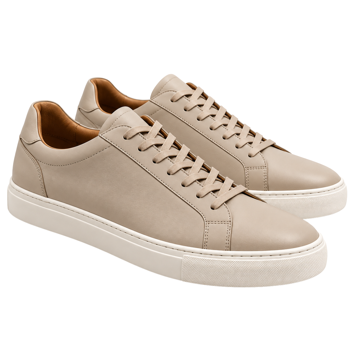 Beige Premium Leather Smart-Casual Sneakers | Norvell Brane