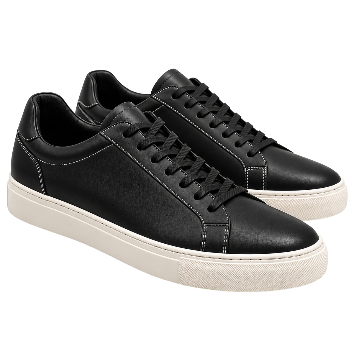 Black Leather Sneakers with Contrast White Stitching | Norvell Brane