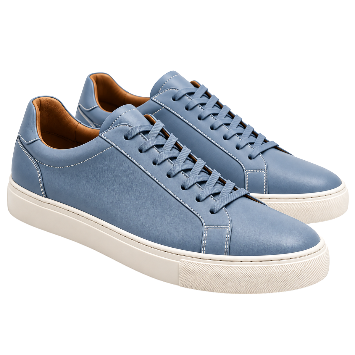Light Blue Leather Sneakers with Contrast Stitching | Norvell Brane